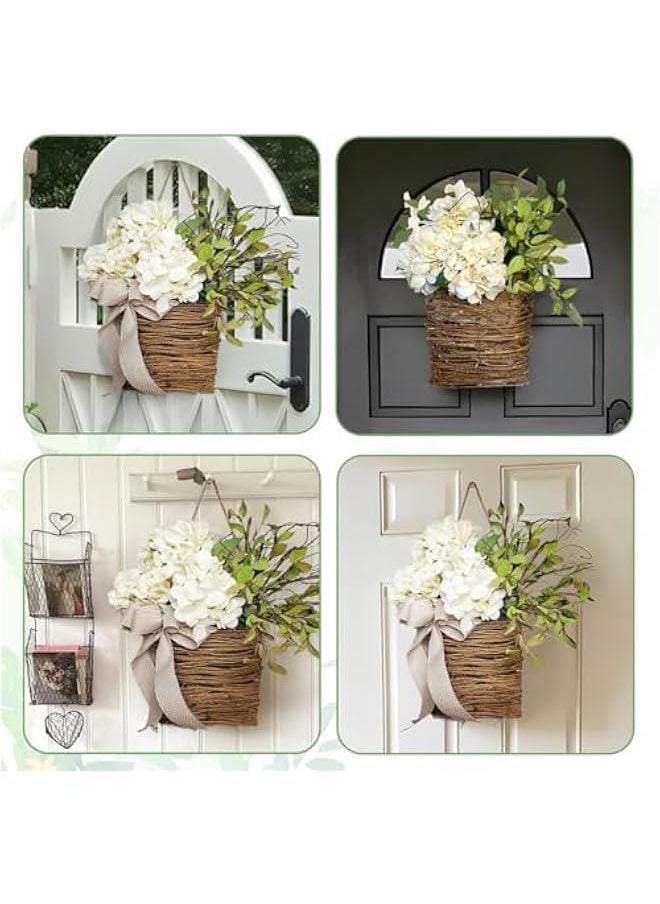 Cream Hydrangea Door Hanger Basket Wreath,|2024 Newest Wildflowers Door Hanging Basket Wreath|Front Door Beautiful Artificial Spring and Summer Wreath Welcome Sign| (White cream)