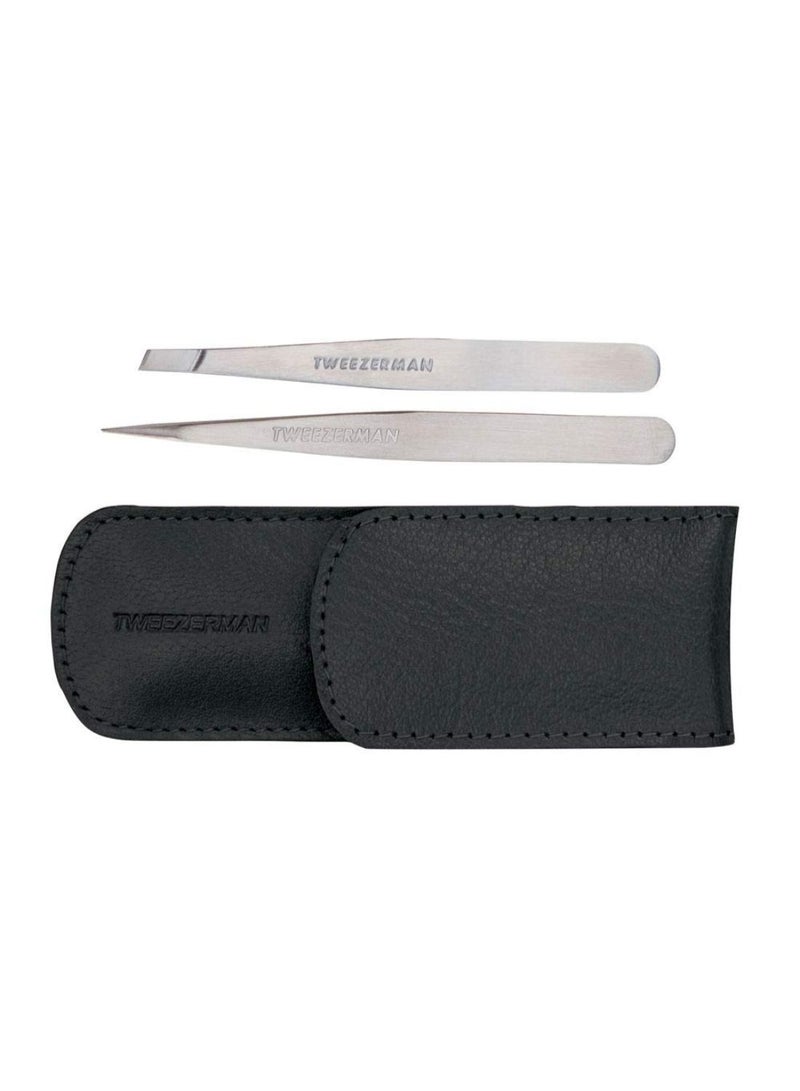 2-Piece Petite Tweezer Set With Case Silver