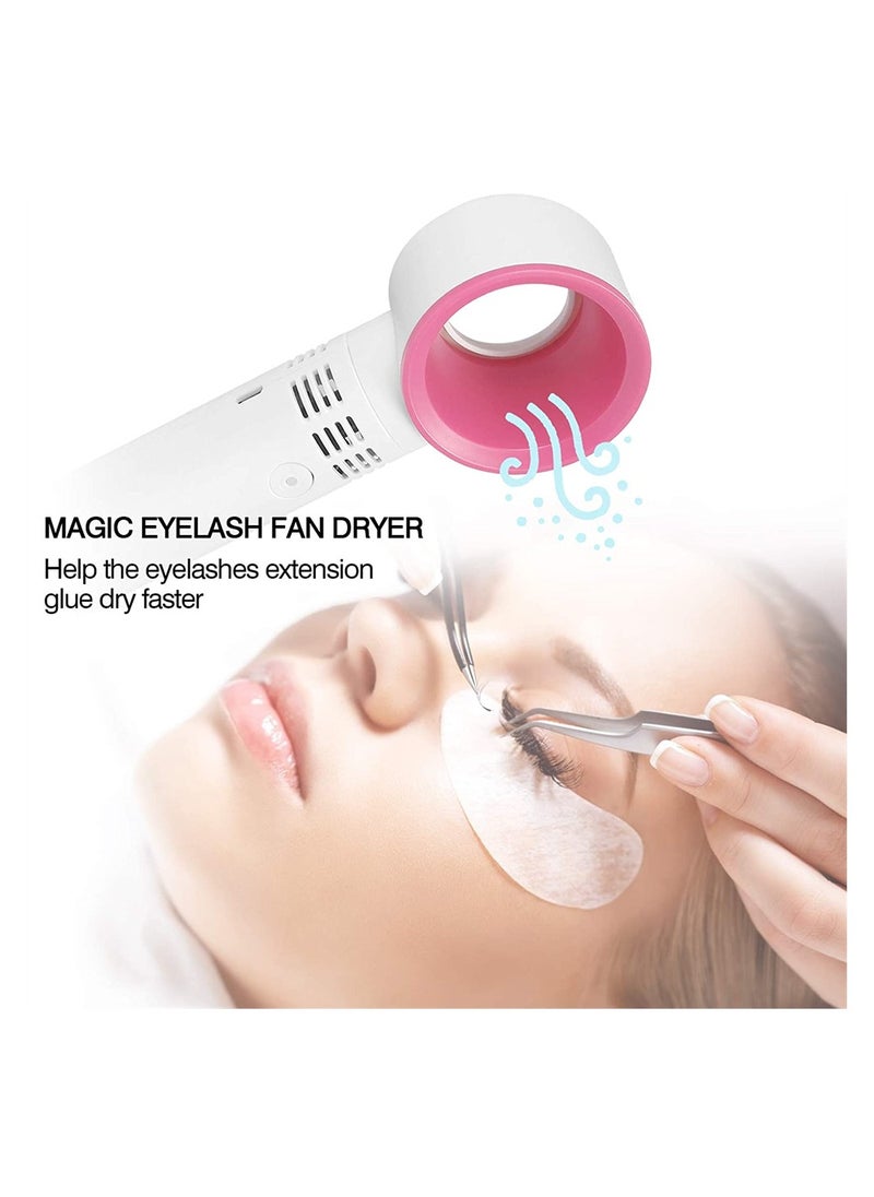 Portable USB Rechargeable Eyelash Fan Dryer - Mini Bladeless Handheld Fan for Eyelash Extensions & Cooling (White) - Perfect for On-the-Go Beauty