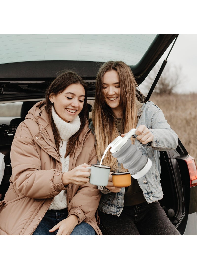 Car Folding Electric Kettle / 500ml Capacity / Temperature Display / 100W Power / Food Grade Silicone - White