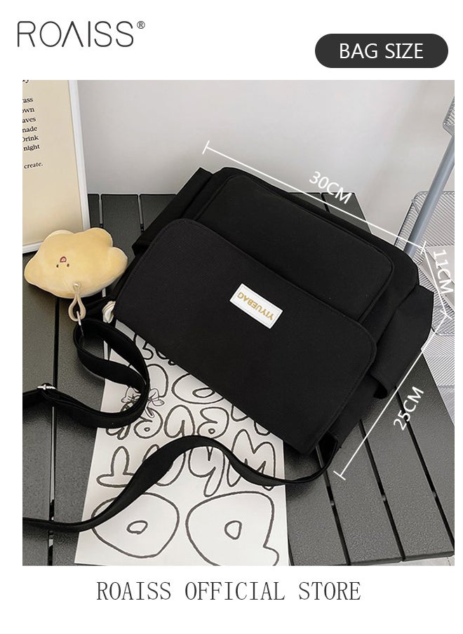 Women Large Capacity Single Shoulder Crossbody Bag Versatile Student Bag Simple Solid Color Canvas Dumpling Bag