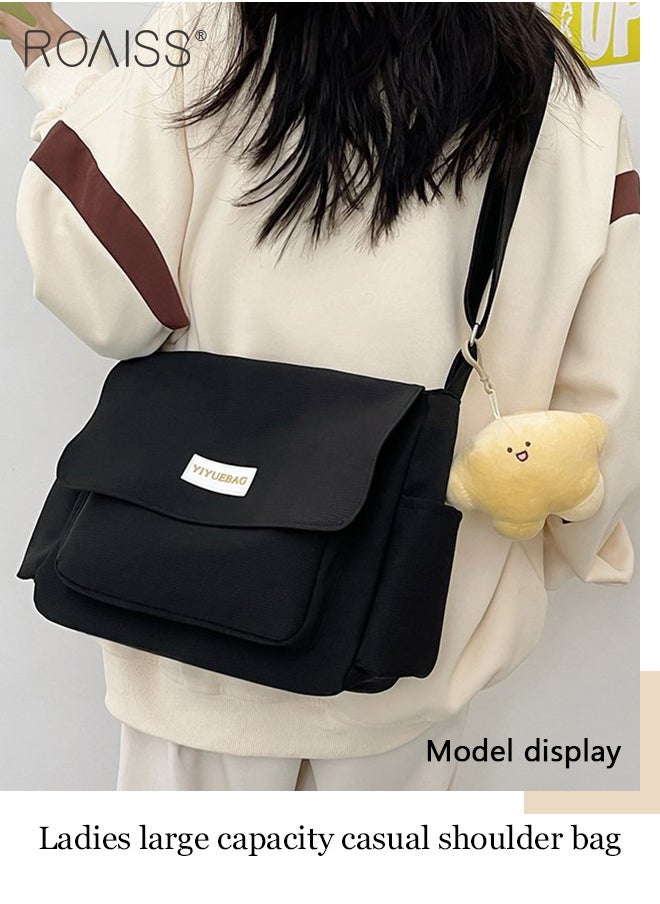 Women Large Capacity Single Shoulder Crossbody Bag Versatile Student Bag Simple Solid Color Canvas Dumpling Bag