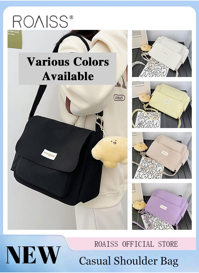 Women Large Capacity Single Shoulder Crossbody Bag Versatile Student Bag Simple Solid Color Canvas Dumpling Bag