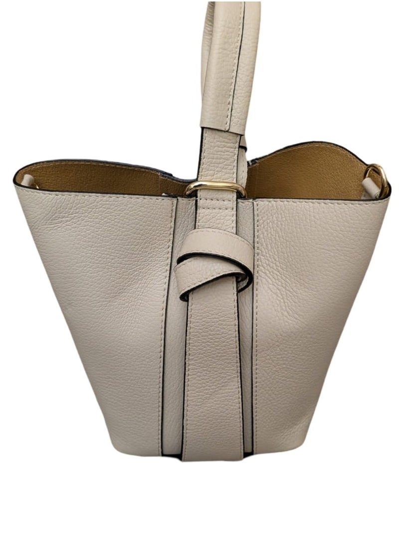 White Handbag, Genuine Real Leather, Made in Italy