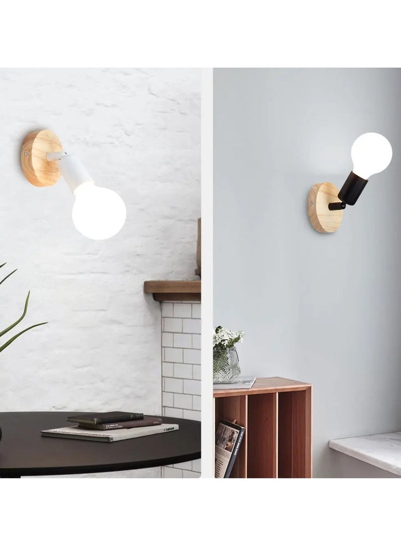 LED Modern Wall Lamp, Nordic Vintage Wood Wall Lamp, High Quality Industrial Vintage Iron Wall Light, Durable Loft Style Lamp Holder For Bar Cafe Restaurant Home Lighting, (White, No Bulb Included)