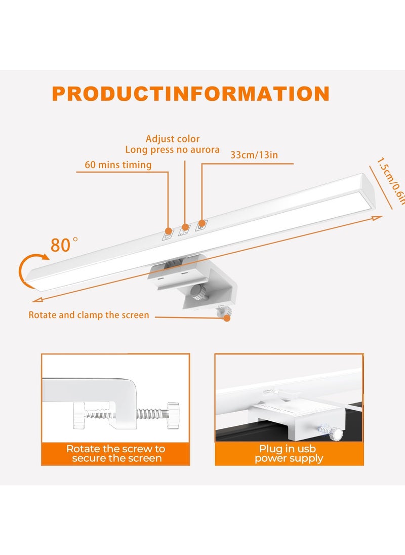 Computer Monitor Lamp - Easy Installation, 3 Color Temp Modes, for Home Office & Gaming, Eye-Caring (White)