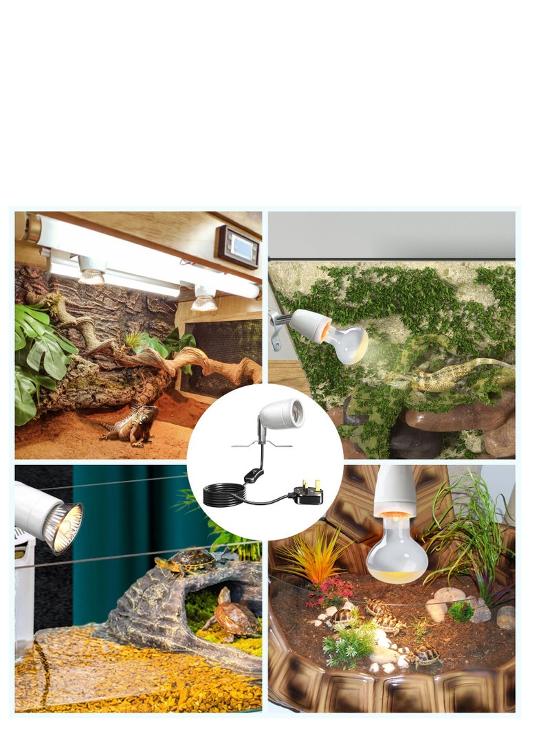 300W Ceramic Reptile Heat Lamp Holder, E27 Base Ceramic Heat Bulb Holder, Rotatable Reptile Light Holder with Inline ON/Off Switch for Turtle, Snake, Lizard, Dog, Chick- No Heat Bulb