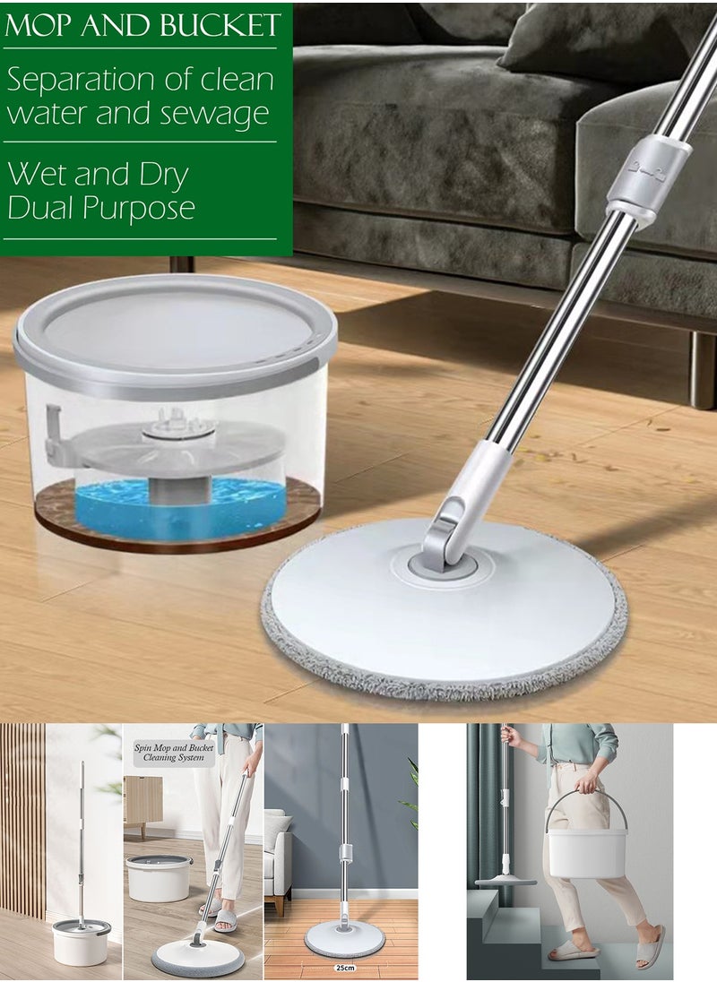 Qiccijoo Spin Mop and Bucket Set Mop and Bucket with Wringer Set for Floor Cleaning Microfiber Mop with 4 Washable and Reusable Pads Dry and Wet Floor Mop for Hardwood Dust Wall Mop