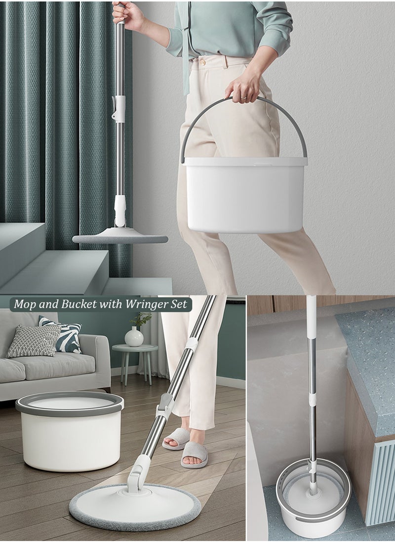Qiccijoo Spin Mop and Bucket Set Mop and Bucket with Wringer Set for Floor Cleaning Microfiber Mop with 4 Washable and Reusable Pads Dry and Wet Floor Mop for Hardwood Dust Wall Mop