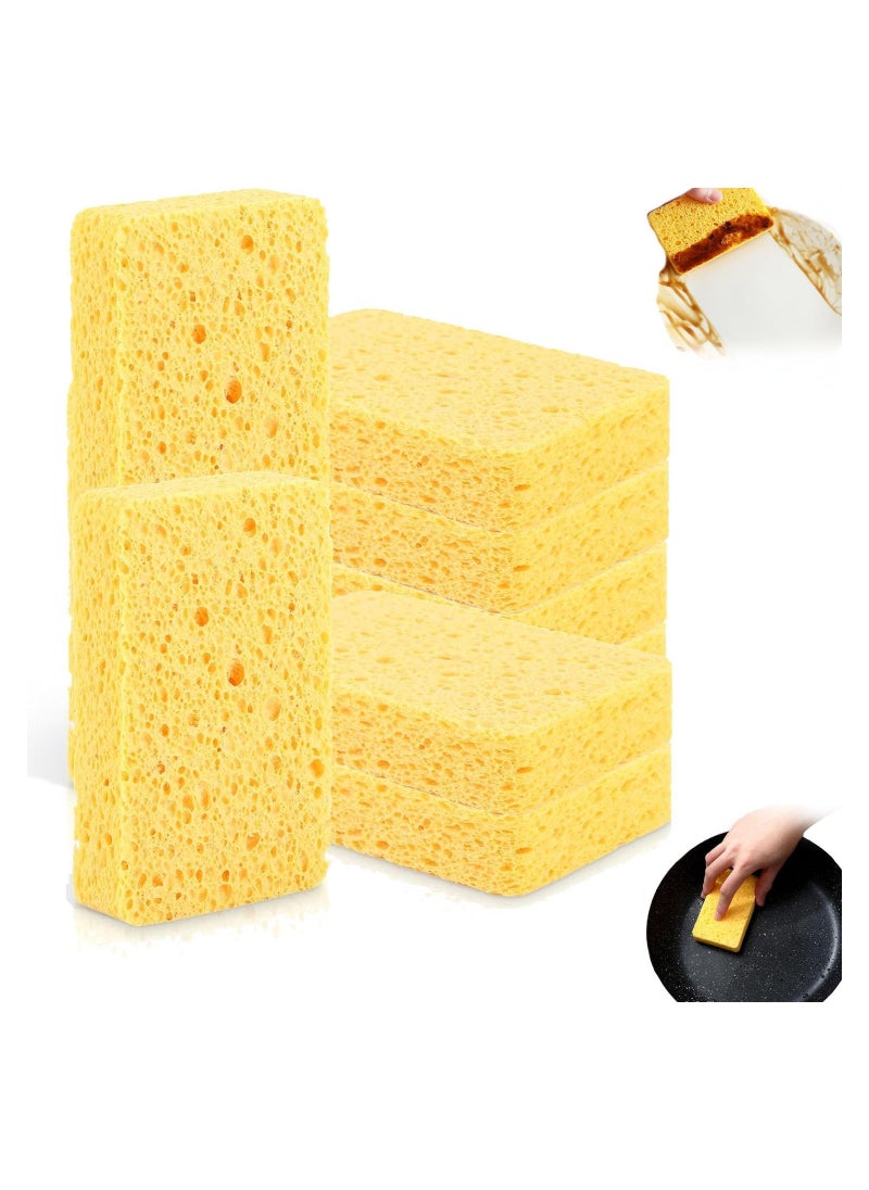 10 Pcs Compressed Cellulose Car Wash Sponges - Natural Wood Pulp Absorbent Scrub Sponges for Kitchen, Bathroom & Dish Cleaning, Eco-Friendly & Durable