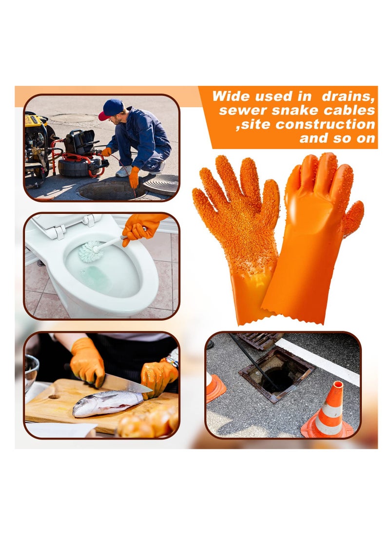 SYOSI, 3 Pairs Sewer Non Slip Gloves, PVC Sewer Gloves Reusable Abrasion Resistant, Drain Cleaning Waterproof Safety Work Gloves for Men Women Plumber Tools