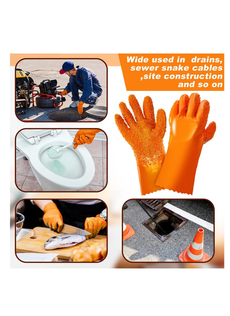 SYOSI, 3 Pairs Sewer Non Slip Gloves, PVC Sewer Gloves Reusable Abrasion Resistant, Drain Cleaning Waterproof Safety Work Gloves for Men Women Plumber Tools