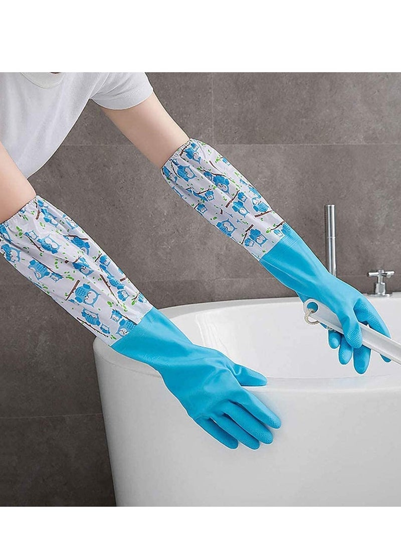 1 Pair of Rubber Gloves for Pond Gutter Drain Cleaning   Long Arm   One Size – Blue Pattern Pond Gloves Antiskid Long Rubber Gloves Drain Gloves Long Sleeve Waterproof Gloves