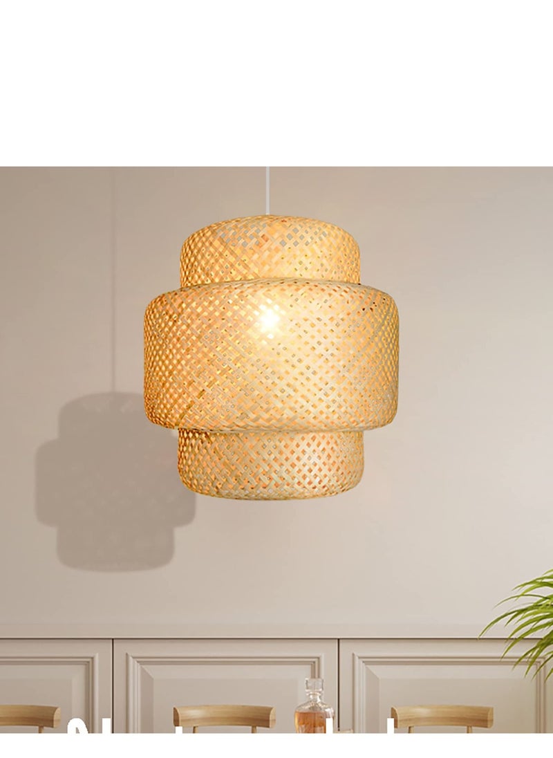 Hand Woven Pendant Lamp, Bamboo Rattan Hanging Lamp Natural Wicker Lighting Fixture with Adjustable Cord, Farmhouse Pendant Lights for Restaurant Kitchen Dining Room Bedroom, Wood color, 30cm