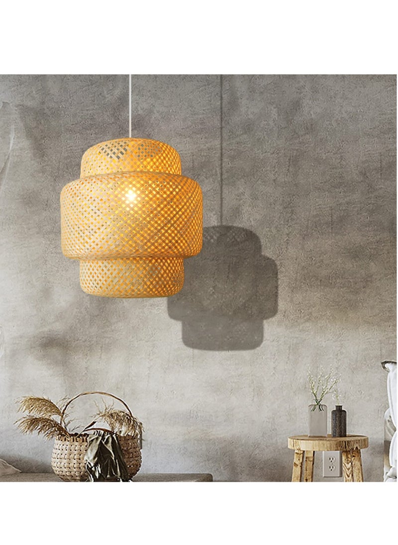 Hand Woven Pendant Lamp Bamboo Rattan Hanging Lamp Natural Wicker Lighting Fixture with Adjustable Cord, Farmhouse Pendant Lights for Restaurant Kitchen Dining Room Bedroom Wood Color 30cm