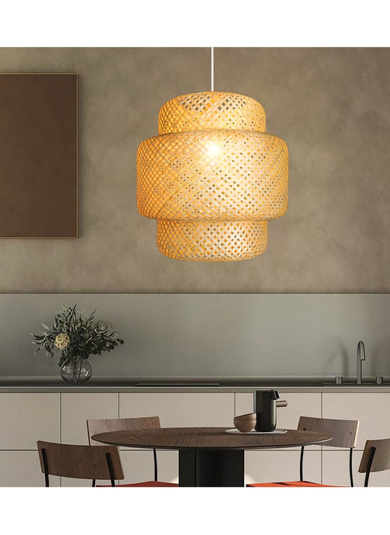 Hand Woven Pendant Lamp Bamboo Rattan Hanging Lamp Natural Wicker Lighting Fixture with Adjustable Cord, Farmhouse Pendant Lights for Restaurant Kitchen Dining Room Bedroom Wood Color 30cm