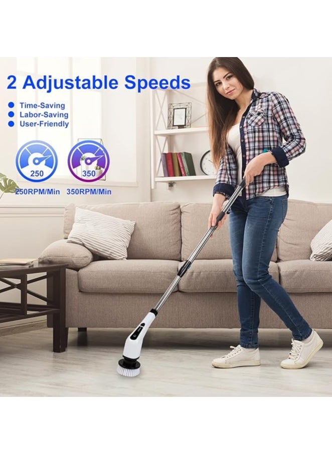 Electric Spin Scrubber, Cordless Cleaning Brush Tub Tile Scrubber for Home, 7 Replaceable Brush Headsand 54 inch Adjustable Extension arm for Bathroom, Kitchen, Floor, Tile, tub Power Shower Scrubber