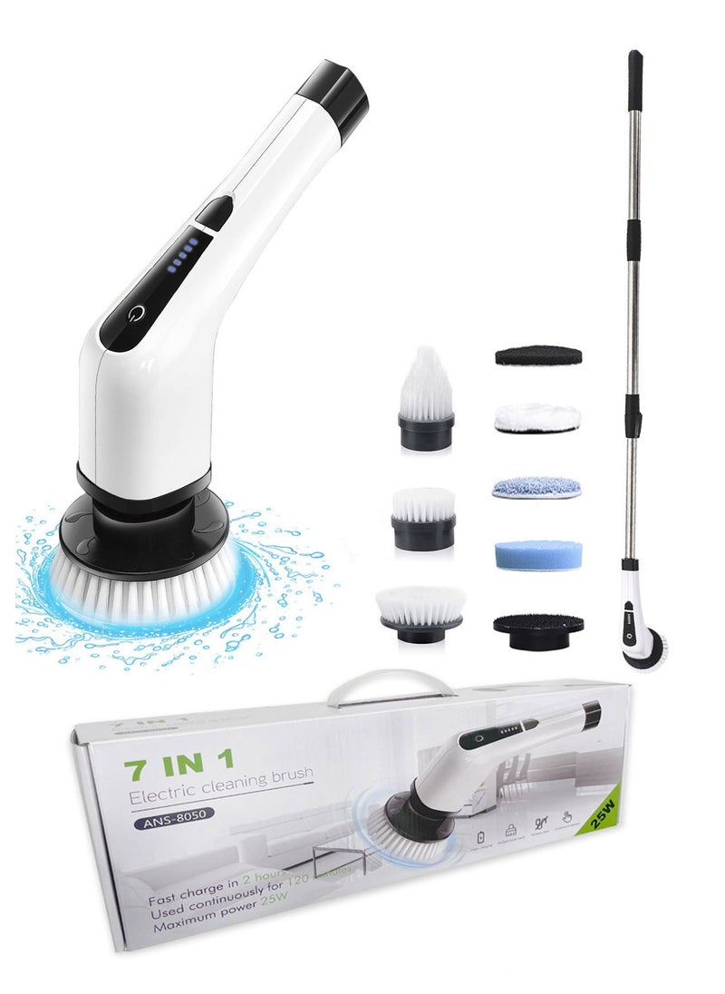 Electric Spin Scrubber, Cordless Cleaning Brush Tub Tile Scrubber for Home, 7 Replaceable Brush Headsand 54 inch Adjustable Extension arm for Bathroom, Kitchen, Floor, Tile, tub Power Shower Scrubber