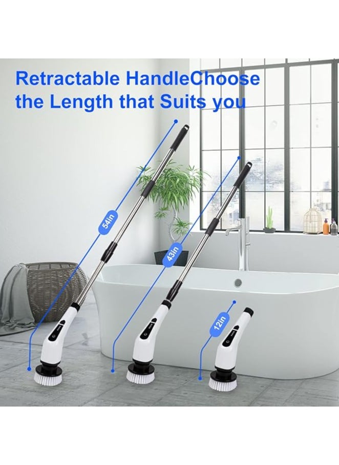 Electric Spin Scrubber, Cordless Cleaning Brush Tub Tile Scrubber for Home, 7 Replaceable Brush Headsand 54 inch Adjustable Extension arm for Bathroom, Kitchen, Floor, Tile, tub Power Shower Scrubber