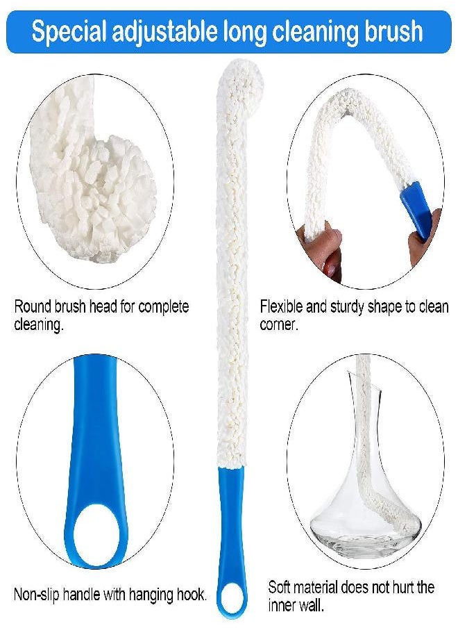 3 Pieces Decanter Cleaning Brush Flexible Bottle Scourer and 400 Pieces Reusable Decanter Cleaning Beads Household Cleaning Tools for Wine Decanters Goblets Glasses Cups (Blue Handle)