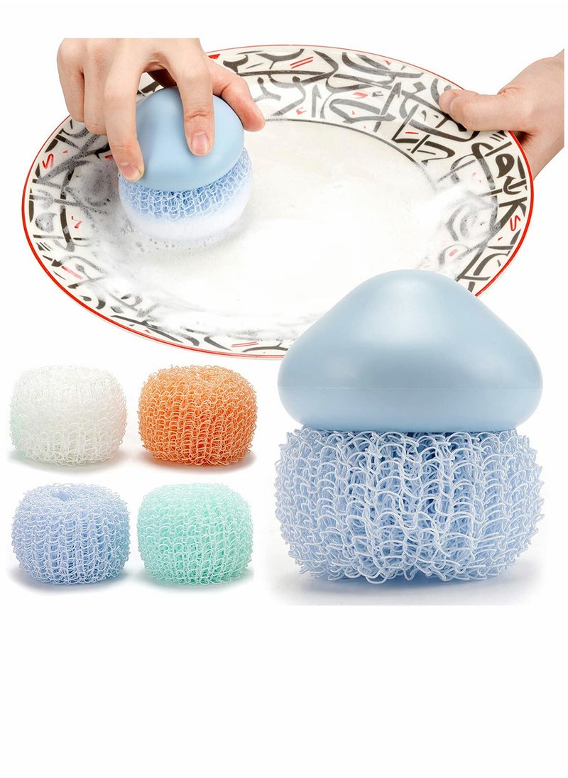 Dish Brushes, Dish Scrubber, Sponges for Dishes, Reusable and Sturdy Mesh Scourers Round Dish Pads for Household or Kitch Cleaning, Pack of 4