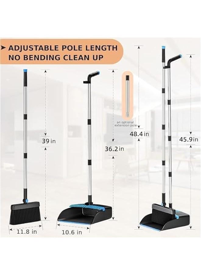 Dustpan and Brush Set Long Handled, 180 Rotating Sweeping Brush, 48