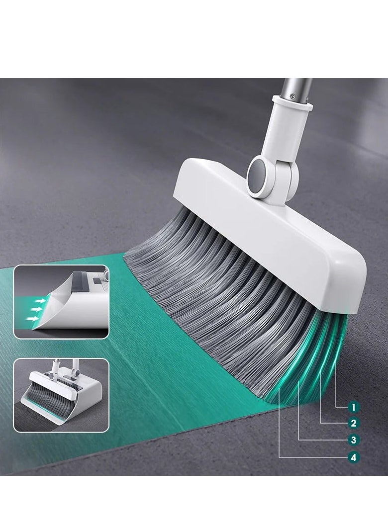 180º Rotating Broom and Dustpan Set Adjustable Long Handle With 2 Extra soft Combo Brush for Home Kitchen Office Foldable Dustpan for Indoor/Outdoor Floor Cleaning