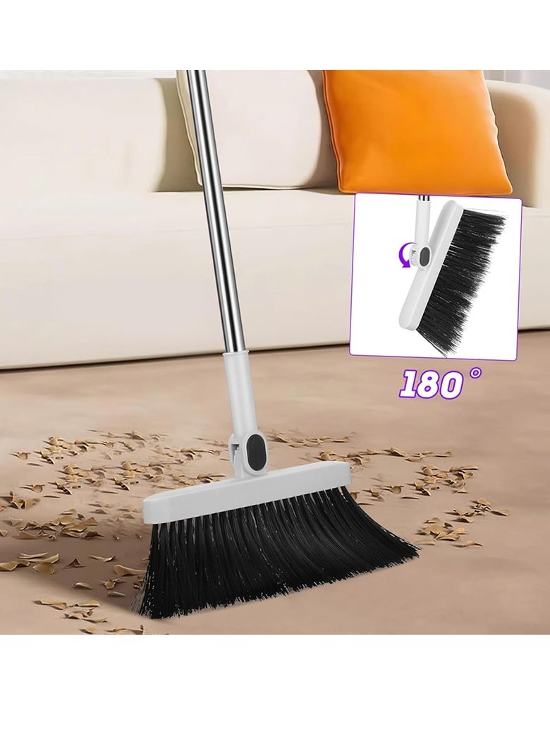 180º Rotating Broom and Dustpan Set Adjustable Long Handle With 2 Extra soft Combo Brush for Home Kitchen Office Foldable Dustpan for Indoor/Outdoor Floor Cleaning