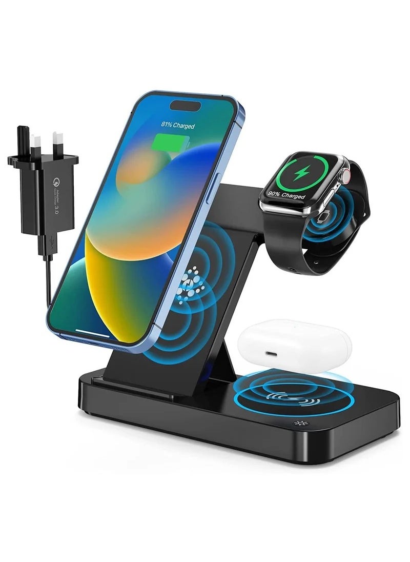 Wireless Charger,4 in 1 Wireless Charging Station,15W Fast Wireless Charging Stand for Phones iWatch Series