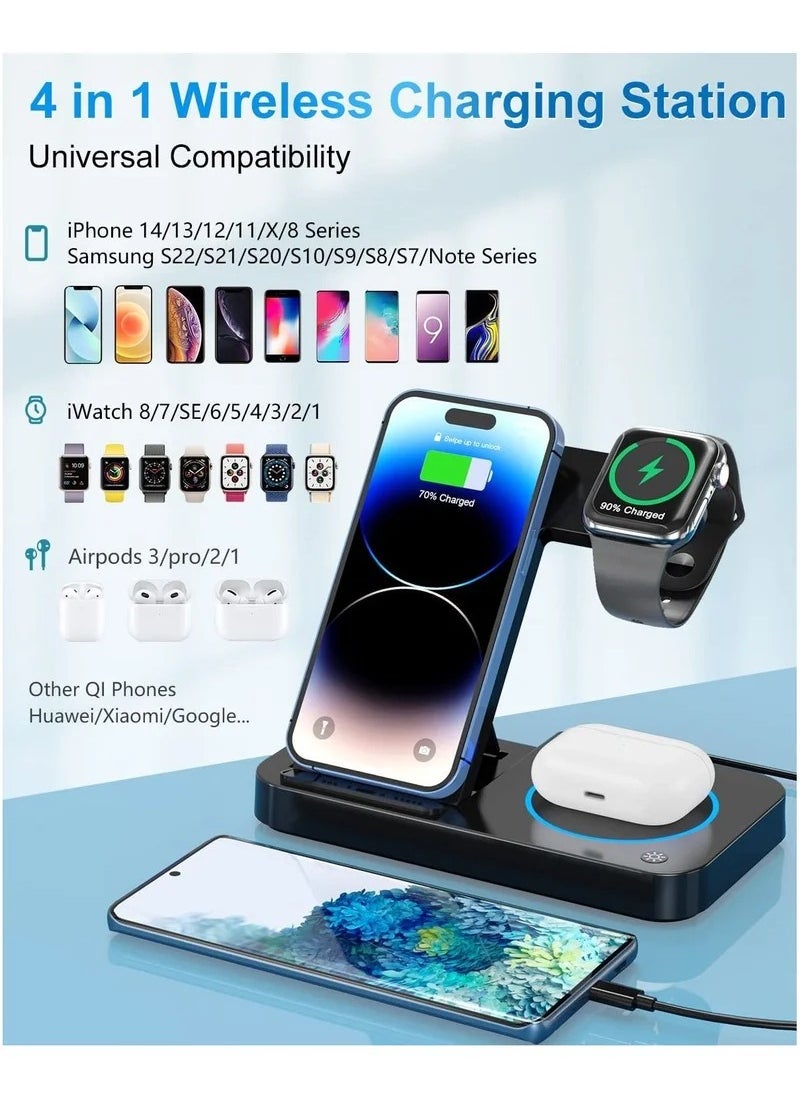 Wireless Charger,4 in 1 Wireless Charging Station,15W Fast Wireless Charging Stand for Phones iWatch Series