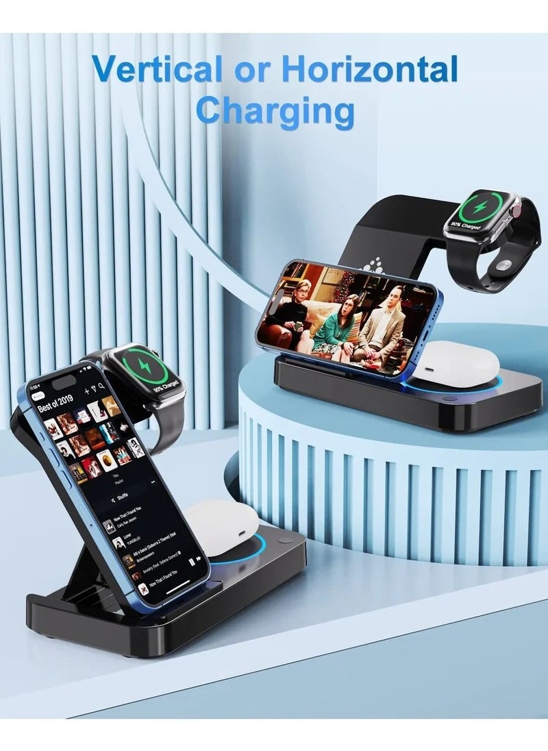 Wireless Charger,4 in 1 Wireless Charging Station,15W Fast Wireless Charging Stand for Phones iWatch Series