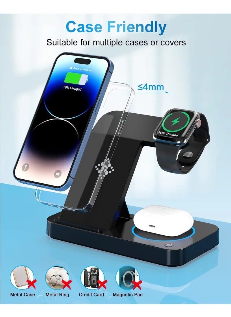 Wireless Charger,4 in 1 Wireless Charging Station,15W Fast Wireless Charging Stand for Phones iWatch Series