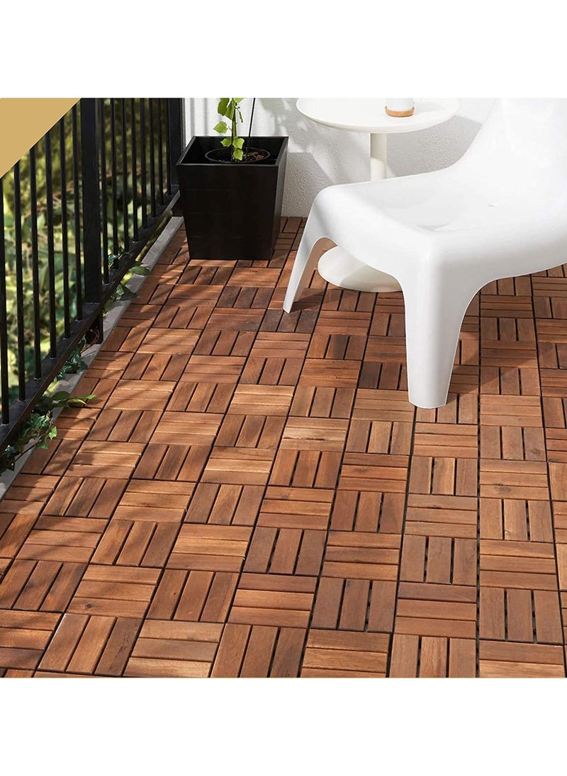 10pcs Wooden Tiles Hardwood Decking Tiles with Snap & Plastic Base Easy to Install Interlocking Floor Tiles for Outdoor & Indoor Use Decorative Deck Tiles for Garden Balcony Home Pool