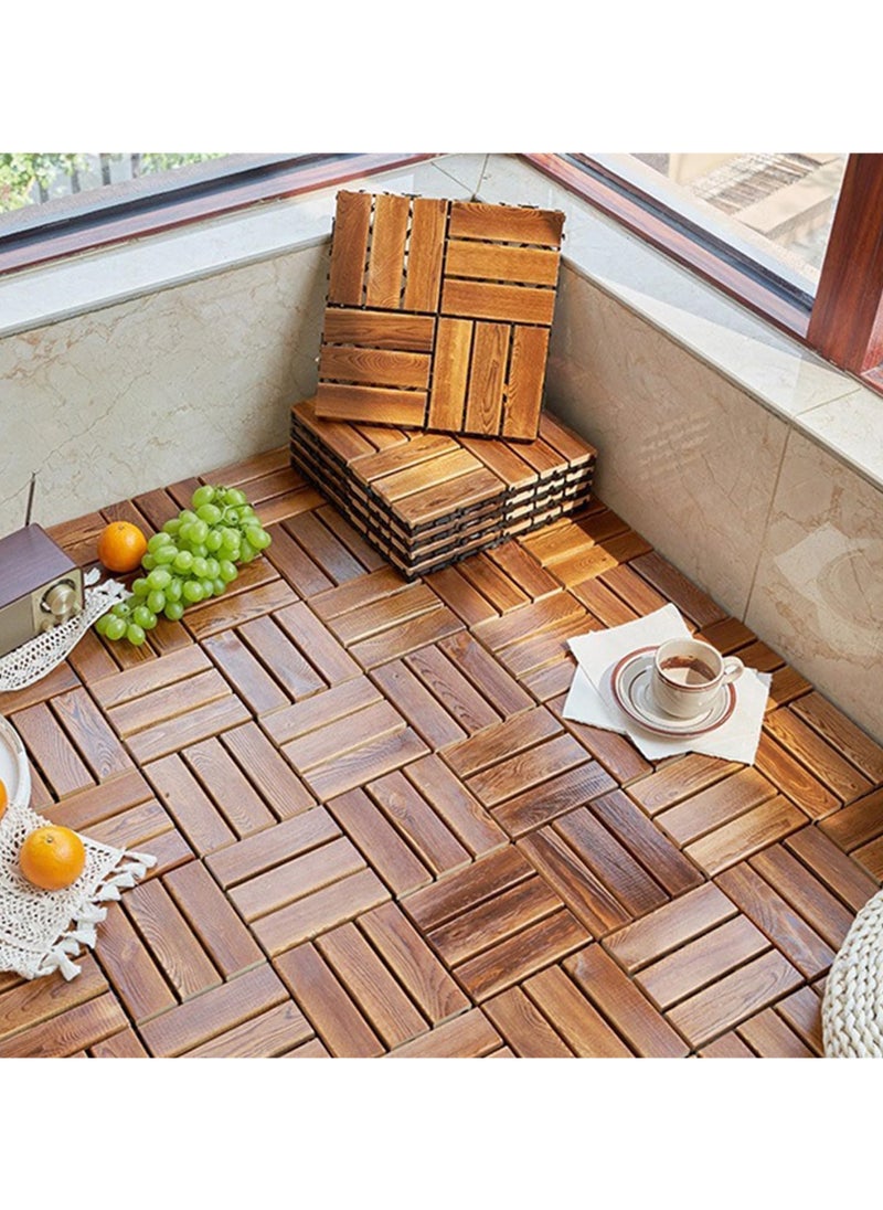 10pcs Wooden Tiles Hardwood Decking Tiles with Snap & Plastic Base Easy to Install Interlocking Floor Tiles for Outdoor & Indoor Use Decorative Deck Tiles for Garden Balcony Home Pool