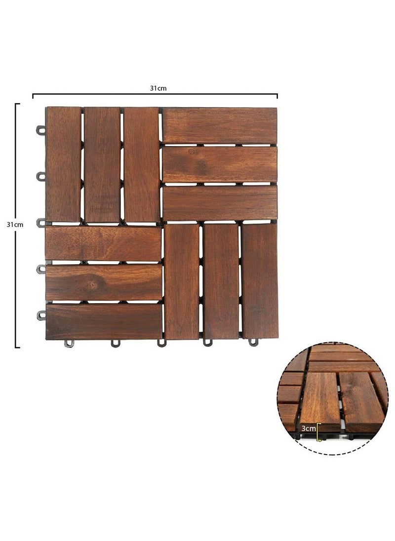 10pcs Wooden Tiles Hardwood Decking Tiles with Snap & Plastic Base Easy to Install Interlocking Floor Tiles for Outdoor & Indoor Use Decorative Deck Tiles for Garden Balcony Home Pool