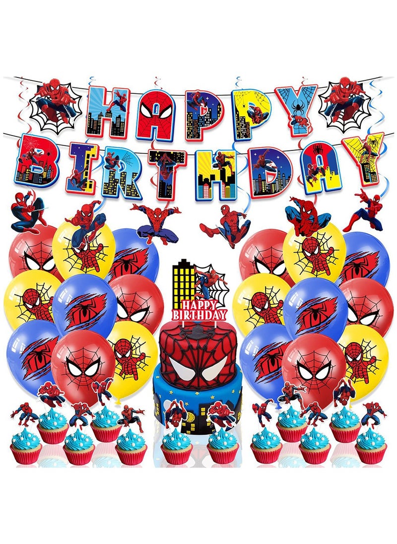 Spider Man Theme Birthday Party Balloon Decoration Set,Birthday Decorations for Kids,Spiderman Cake Decoration Set