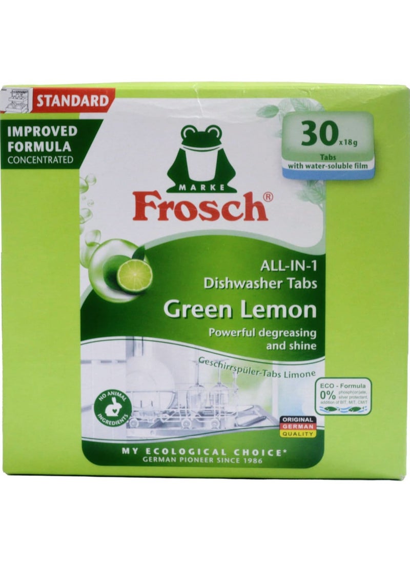 Dishwashing Tabs Allin1 Green Lemon 30 Tabs Powerful Cleaning With Natural Ingredients 540 G