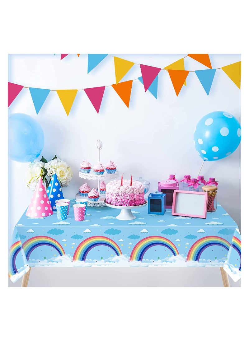 3 Pieces Rainbow Tablecloth Party Supplies Rainbow Clouds Tablecover Sky Plastic Disposable Table Cover for Birthday Baby Showers Rainbow Theme Fiesta Carnival Decorations, 54 x 108 Inches