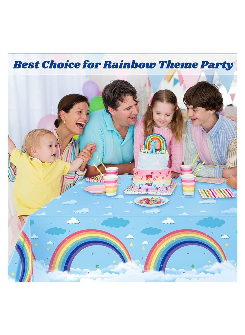 3 Pieces Rainbow Tablecloth Party Supplies Rainbow Clouds Tablecover Sky Plastic Disposable Table Cover for Birthday Baby Showers Rainbow Theme Fiesta Carnival Decorations, 54 x 108 Inches