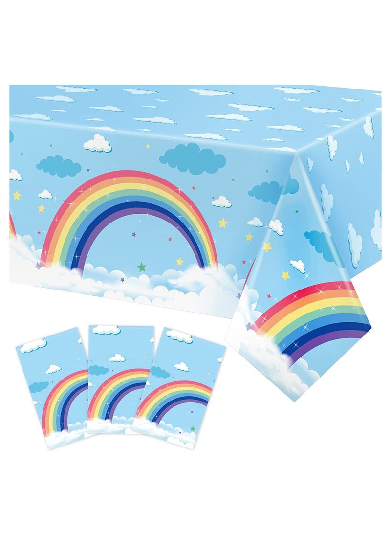 3 Pieces Rainbow Tablecloth Party Supplies Rainbow Clouds Tablecover Sky Plastic Disposable Table Cover for Birthday Baby Showers Rainbow Theme Fiesta Carnival Decorations, 54 x 108 Inches