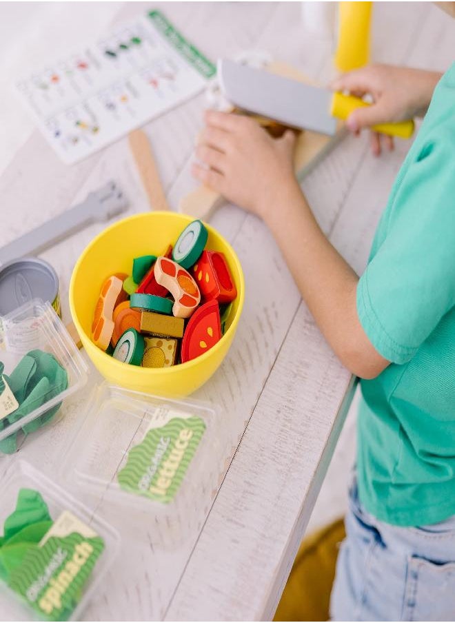 Melissa & Doug Slice and Toss Salad Play Set - 52 Wooden and Felt Pieces , Green - Pretend Food, Kitchen Accessories For Kids Ages 3+
