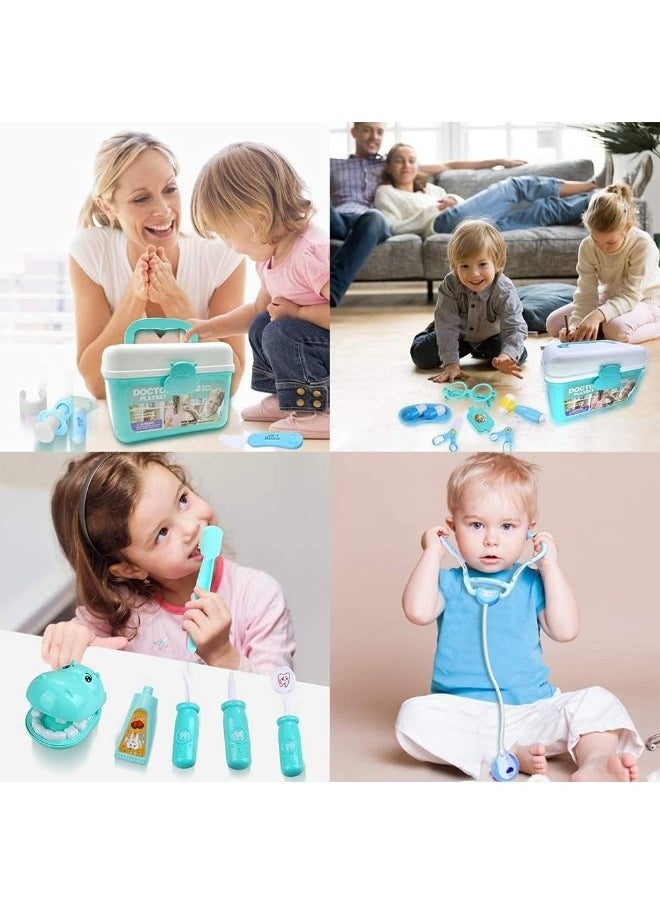 Medical Toy Kids Doctor Pretend Play Kit, Pretend to Play Set with Stethoscope for Kids Doctor Role Play Costume Dress Up (42 Pcs Blue)