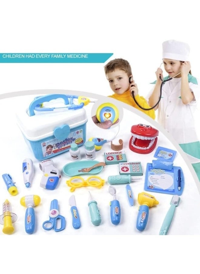 Medical Toy Kids Doctor Pretend Play Kit, Pretend to Play Set with Stethoscope for Kids Doctor Role Play Costume Dress Up (53 Pcs Blue)