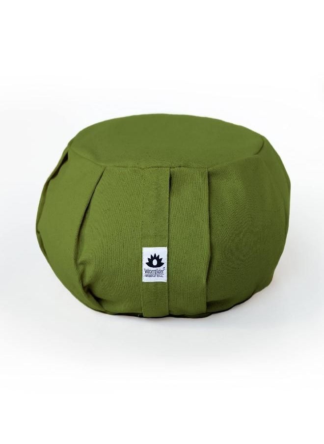 Waterglider International Zafu Cushion, Yoga Meditation Pillow with USA Buckwheat Fill - Avocado