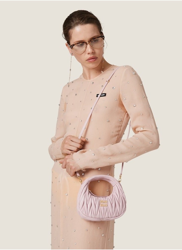 MIU MIU Wander Matelass é Soft Leather Mini Hobo Bag (Snow Pink)