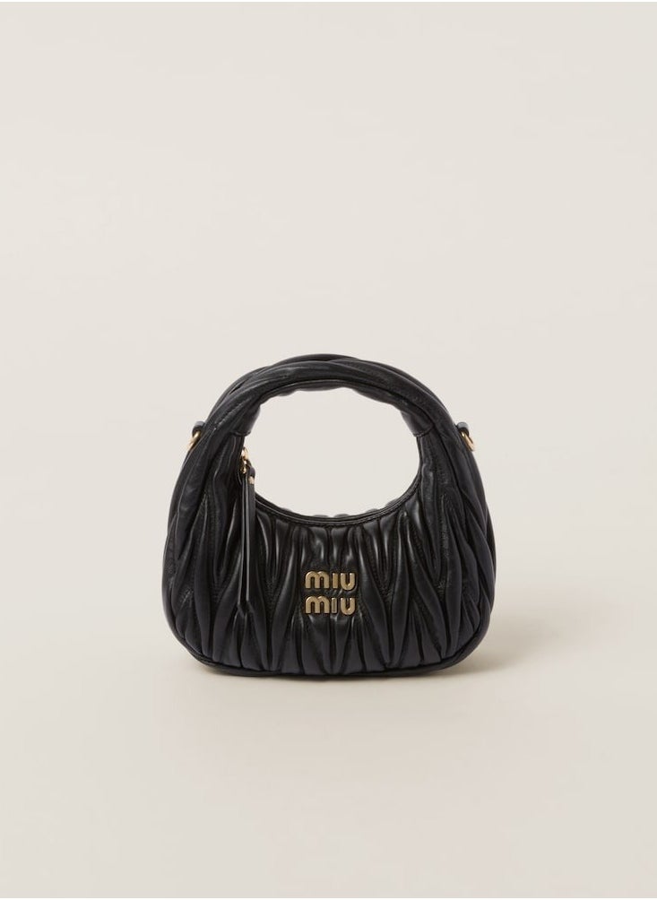 MIU MIU Wander Matelass é Soft Leather Mini Hobo Bag (Black)