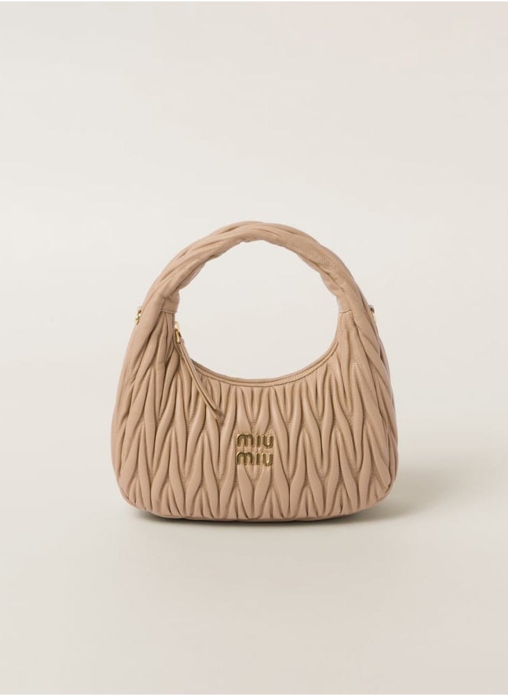 MIU MIU Wander Matelass é Soft Leather Hobo Underarm Bag Women's Handbag Adjustable Slant Hanging Bag (Sand Yellow)