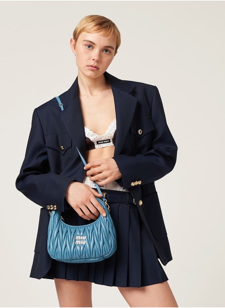 MIU MIU Wander Matelass é Crescent Bag Women's Handbag Adjustable Shoulder Bag (Peacock Blue)