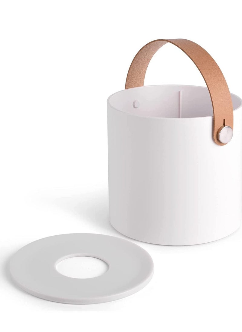 Tissue Box Holder Tissue Dispenser Modern Round Plastic Box Cover Napkin Organizer with Leather Handles for Bathroom Vanity Tops Dressers Bedside Tables Desks and Tables White