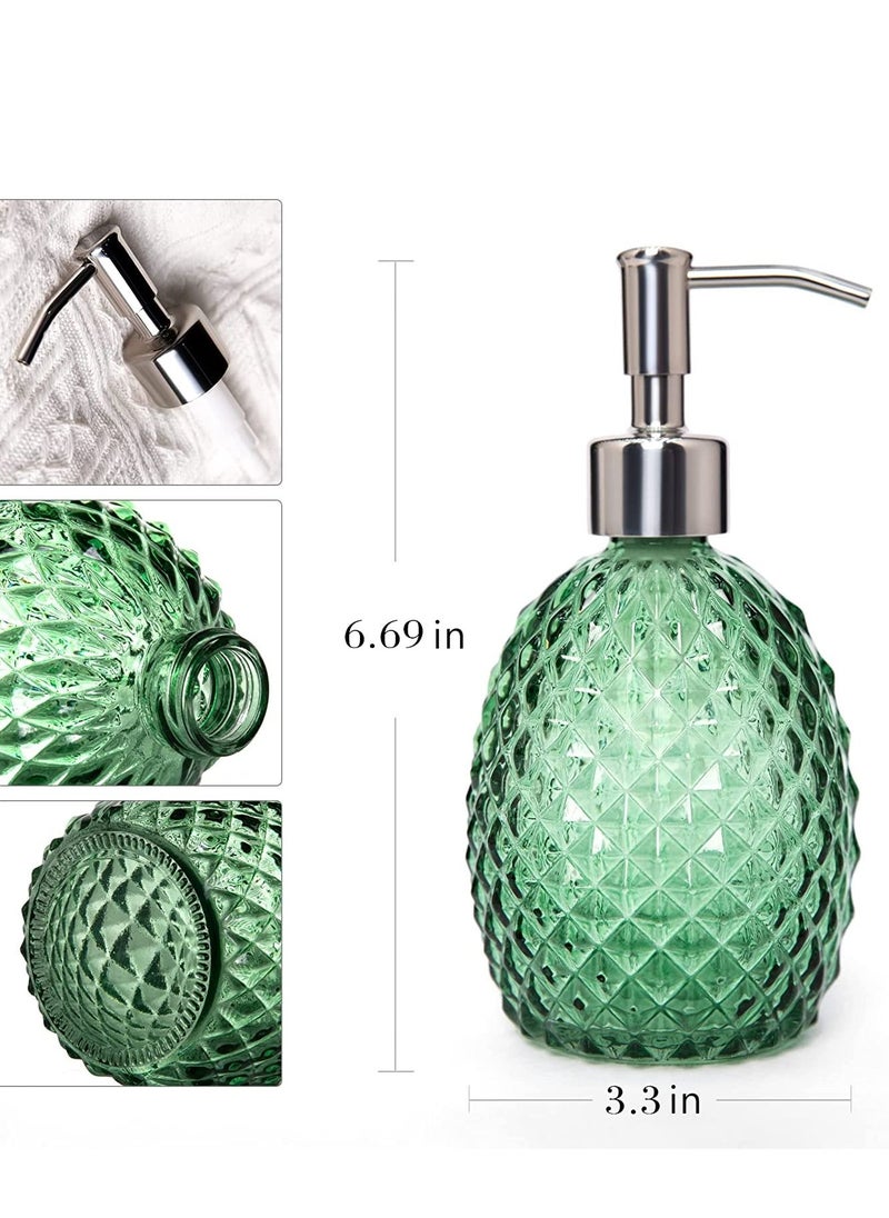 Glass Soap Dispenser with Pump 12oz Clear Dish Soap Hand Soap Laundry Soap Lotion Dispenser, Refillable Liquid Dispenser for Bathroom Kitchen Shower Green